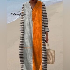 NatureQueens Dames Vintage Boho Geometrie Kunstprint  Orange/White/Black Sz L